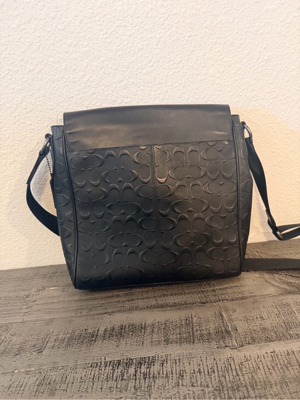 Coach Black Signature Embossed Leather Messenger Bag